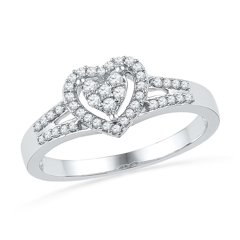 0.20 CT. T.W. Diamond Heart Frame Ring in Sterling Silver|Peoples Jewellers