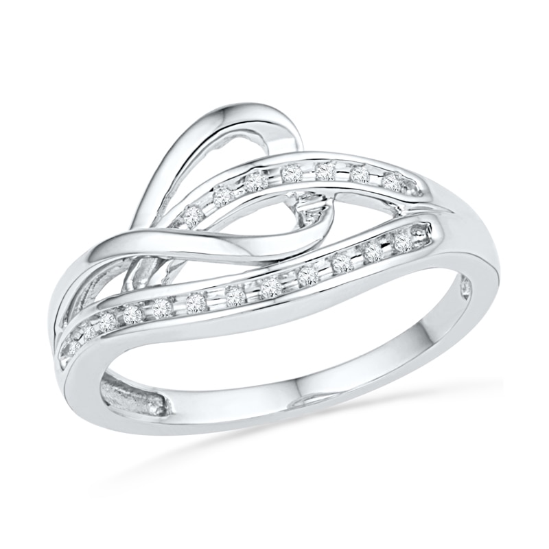 Diamond Accent Sideways Heart Knot Ring in Sterling Silver