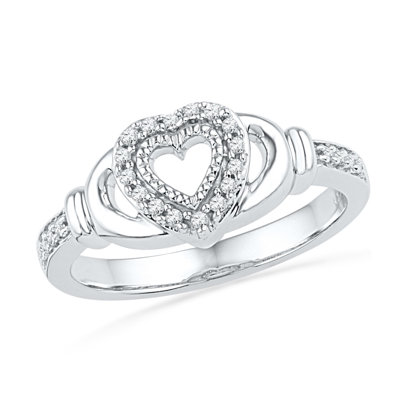 0.12 CT. T.W. Diamond Hands Holding Heart Ring in Sterling Silver