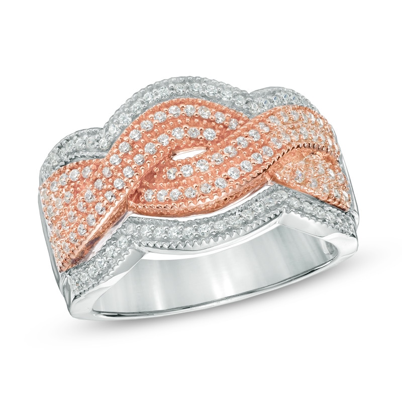 0.50 CT. T.W. Diamond Thick Braid Ring in Sterling Silver and 10K Rose Gold|Peoples Jewellers