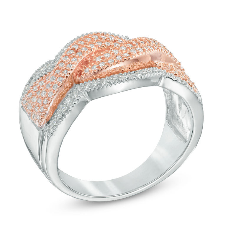 0.50 CT. T.W. Diamond Thick Braid Ring in Sterling Silver and 10K Rose Gold