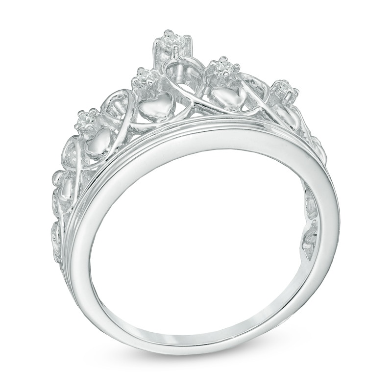 Diamond Accent Heart Crown Ring in Sterling Silver