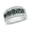 Thumbnail Image 0 of 1.00 CT. T.W. Enhanced Black and White Diamond Five Flower Cluster Ring in Sterling Silver