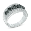 Thumbnail Image 1 of 1.00 CT. T.W. Enhanced Black and White Diamond Five Flower Cluster Ring in Sterling Silver