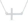 Thumbnail Image 1 of 0.16 CT. T.W. Diamond Sideways Cross Necklace in Sterling Silver