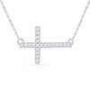 Thumbnail Image 0 of 0.16 CT. T.W. Diamond Sideways Cross Necklace in Sterling Silver