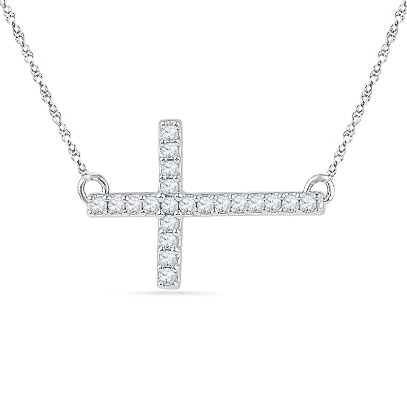 0.16 CT. T.W. Diamond Sideways Cross Necklace in Sterling Silver