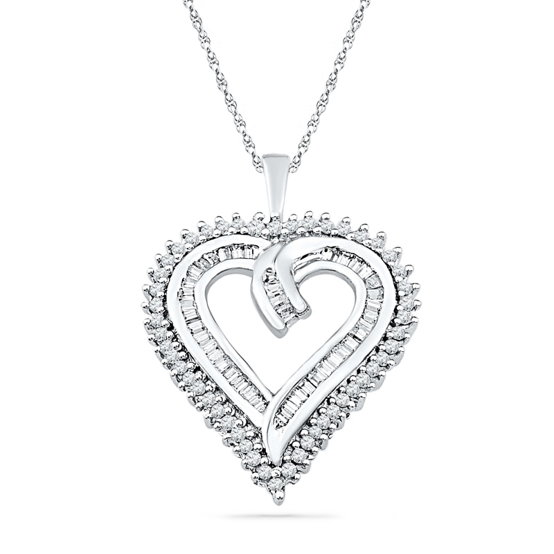 1.00 CT. T.W. Diamond Shadow Heart Pendant in Sterling Silver