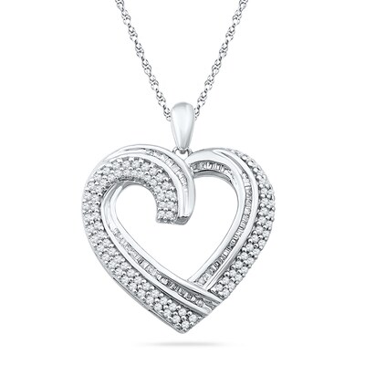 0.75 CT. T.W. Diamond Double Row Heart Pendant in Sterling Silver