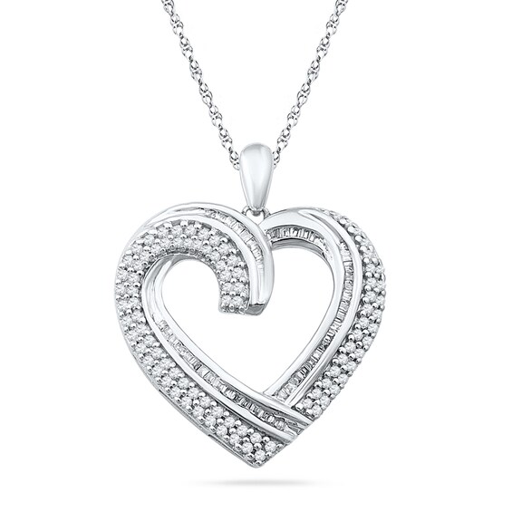 0.75 CT. T.W. Diamond Double Row Heart Pendant in Sterling Silver