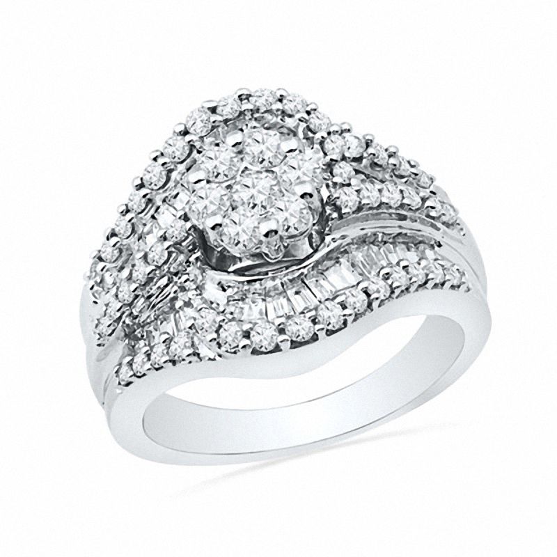 1.25 CT. T.W. Diamond Layered Cluster Engagement Ring in 10K White Gold|Peoples Jewellers