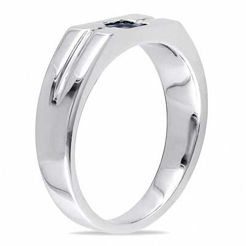 Square-Cut Blue Sapphire and Diamond Accent Ring in Sterling Silver