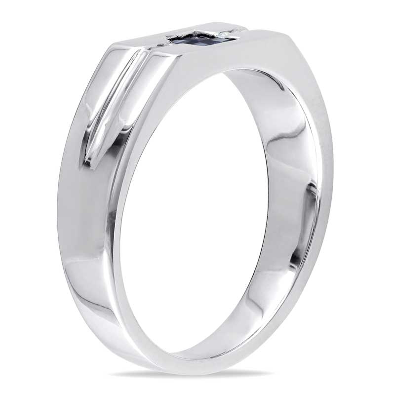 Main Image 2 of Square-Cut Blue Sapphire and Diamond Accent Ring in Sterling Silver
