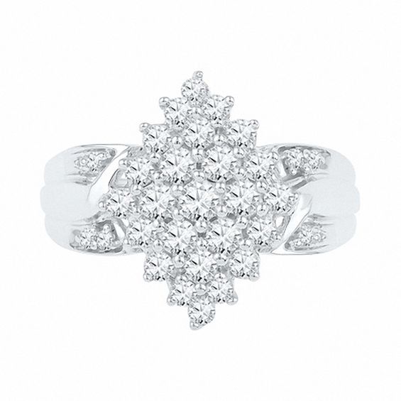 0.60 CT. T.W. Diamond Marquise Cluster Ring in 10K White Gold