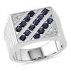 Men's Blue and White Sapphire Slant Ring in Sterling Silver