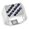 Thumbnail Image 1 of Men's Blue and White Sapphire Slant Ring in Sterling Silver