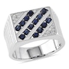 Thumbnail Image 0 of Men's Blue and White Sapphire Slant Ring in Sterling Silver