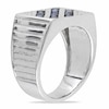 Thumbnail Image 1 of Men's Blue and White Sapphire Slant Ring in Sterling Silver