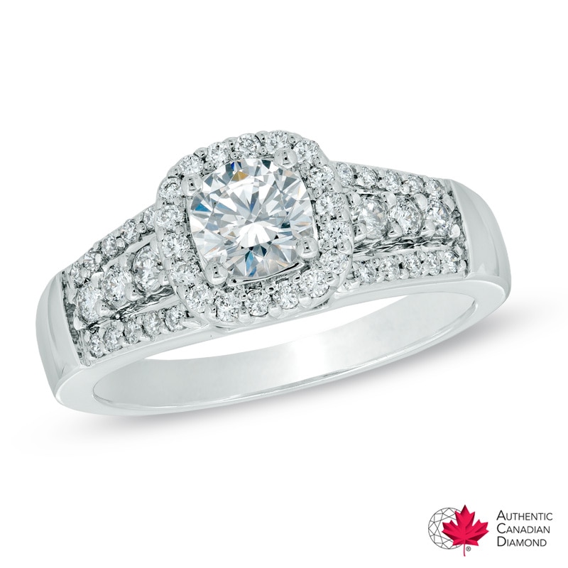 1.00 CT. T.W. Certified Canadian Diamond Frame Engagement Ring in 14K White Gold (I/I2)