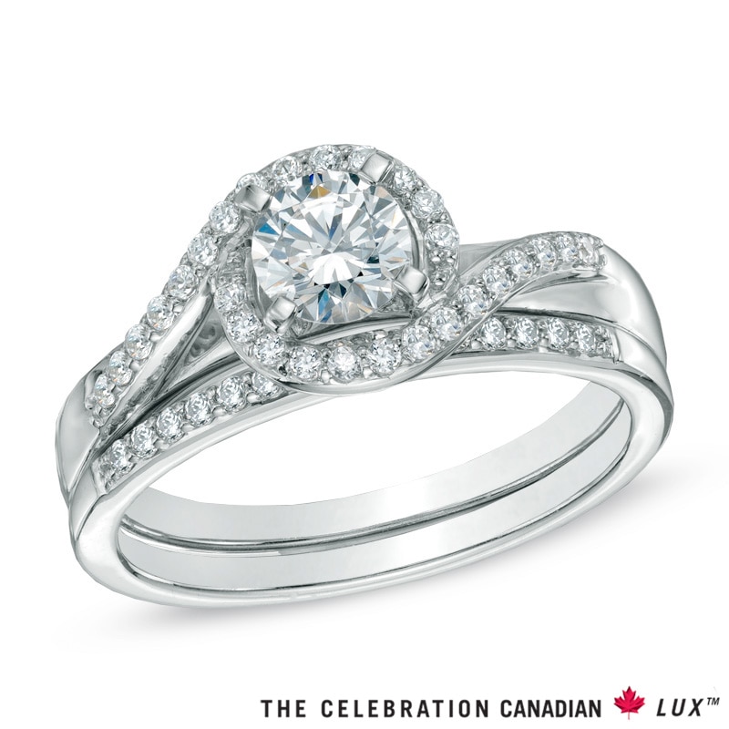 Celebration Canadian Lux® 0.73 CT. T.W. Diamond Swirl Bridal Set in 18K White Gold (I/SI2)