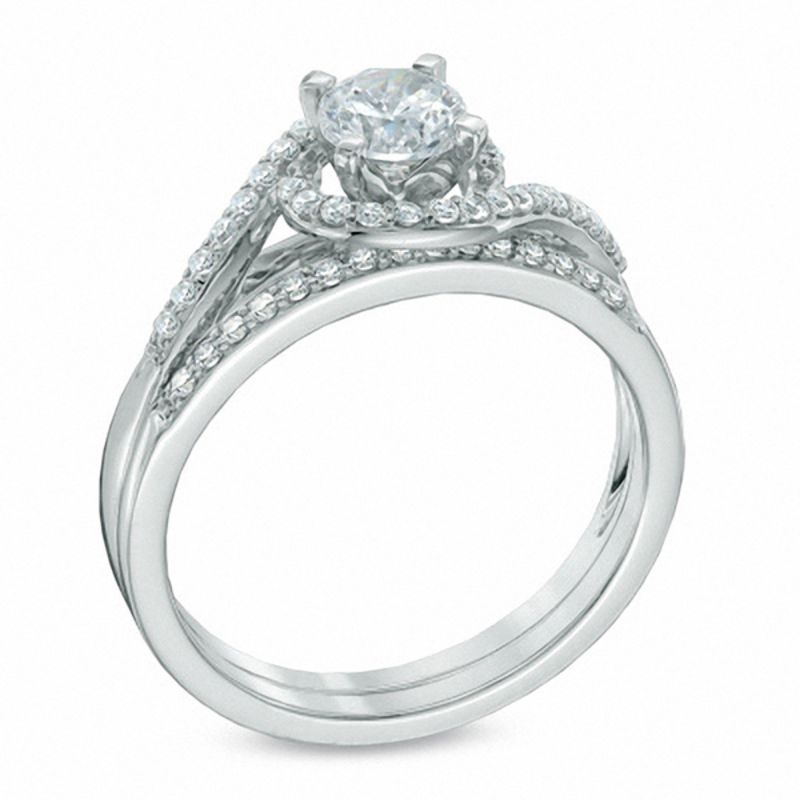 Celebration Canadian LuxÂ® 0.73 CT. T.W. Certified Diamond Swirl Bridal Set in 18K White Gold (I/SI2)
