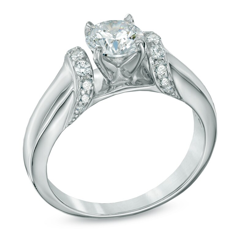 Main Image 2 of 1.00 CT. T.W. Certified Canadian Diamond Collar Engagement Ring in 14K White Gold (I/I2)