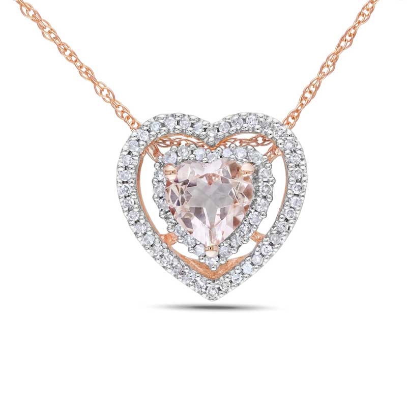 6.0mm Heart-Shaped Morganite and 0.20 CT. T.W. Diamond Frame Heart Pendant in 10K Rose Gold