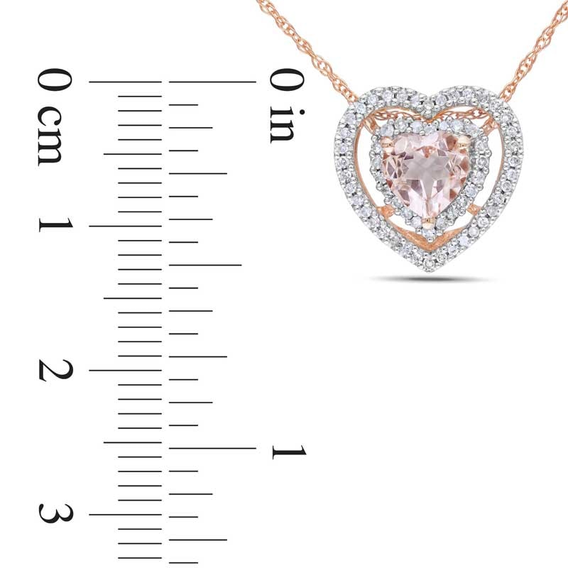 Main Image 2 of 6.0mm Heart-Shaped Morganite and 0.20 CT. T.W. Diamond Frame Heart Pendant in 10K Rose Gold