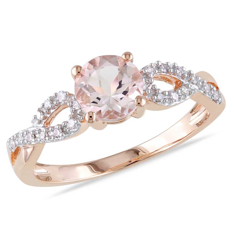 6.0mm Morganite and 0.08 CT. T.W. Diamond Twist Ring in 10K Rose Gold|Peoples Jewellers