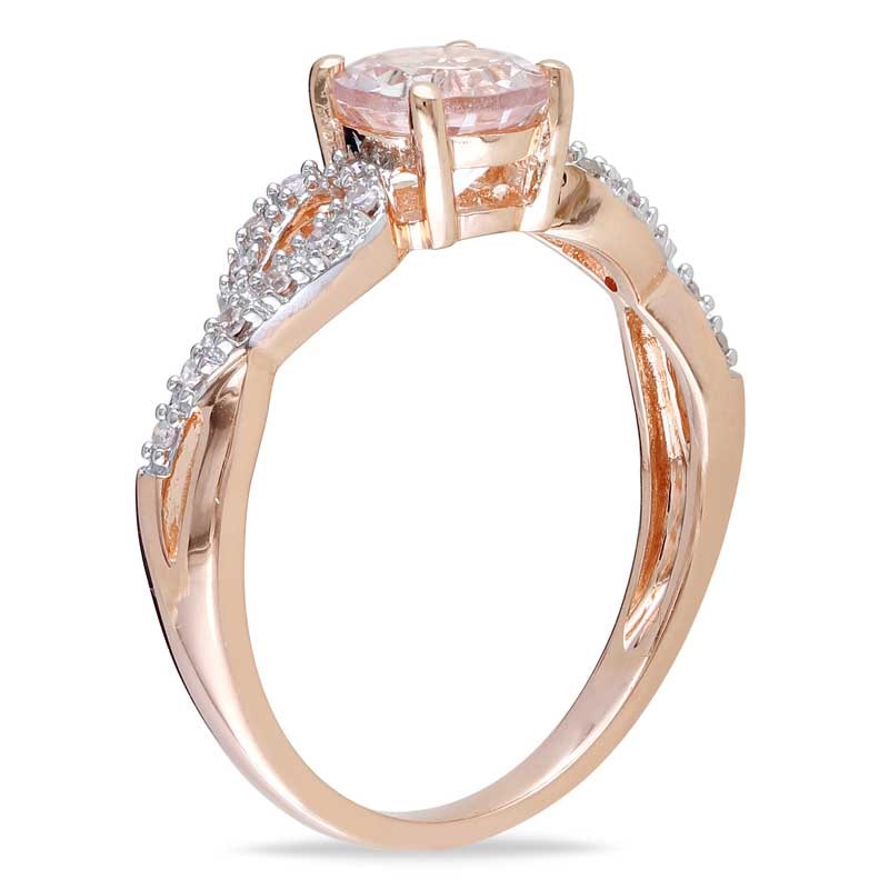 Main Image 2 of 6.0mm Morganite and 0.08 CT. T.W. Diamond Twist Ring in 10K Rose Gold