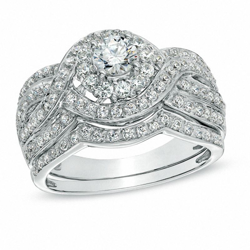 1.25 CT. T.W. Diamond Twist Bridal Set in 14K White Gold