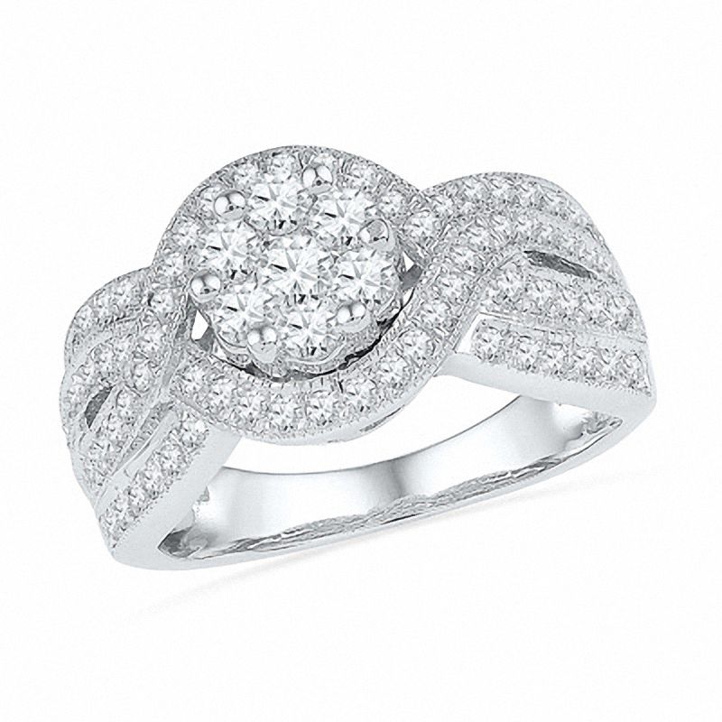 1.25 CT. T.W. Diamond Twist Bridal Set in 14K White Gold