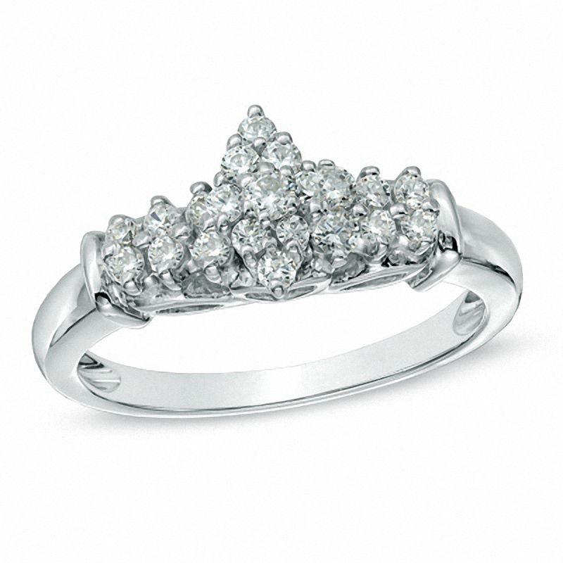 0.33 CT. T.W. Diamond Marquise Cluster Engagement Ring in 10K White Gold|Peoples Jewellers