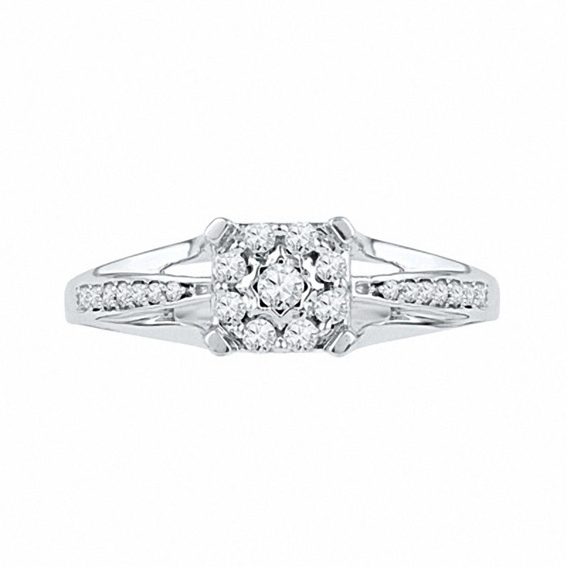 0.25 CT. T.W. Diamond Cluster Promise Ring 10K White Gold