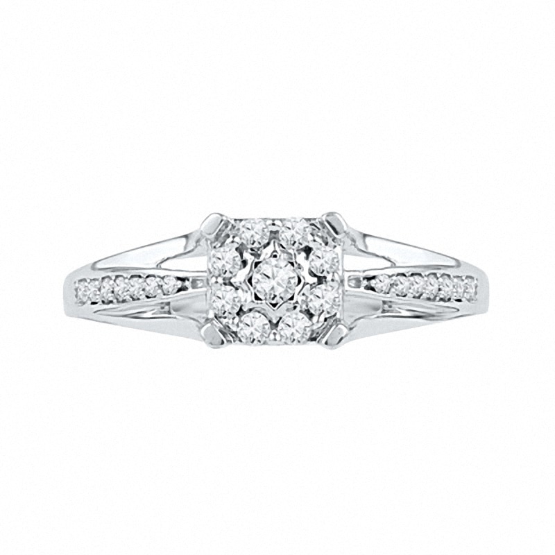 0.25 CT. T.W. Diamond Cluster Promise Ring in 10K White Gold