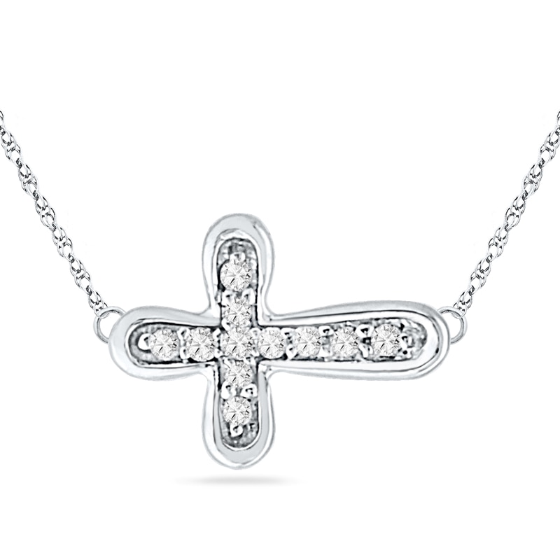 Diamond Accent Sideways Cross Necklace in 10K Gold|Peoples Jewellers