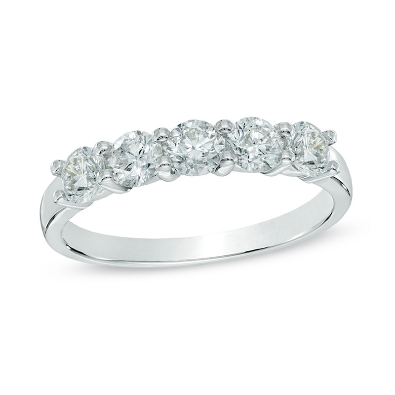 1.00 CT. T.W. Certified Canadian Diamond Five Stone Anniversary Band in 14K White Gold (I/I3)