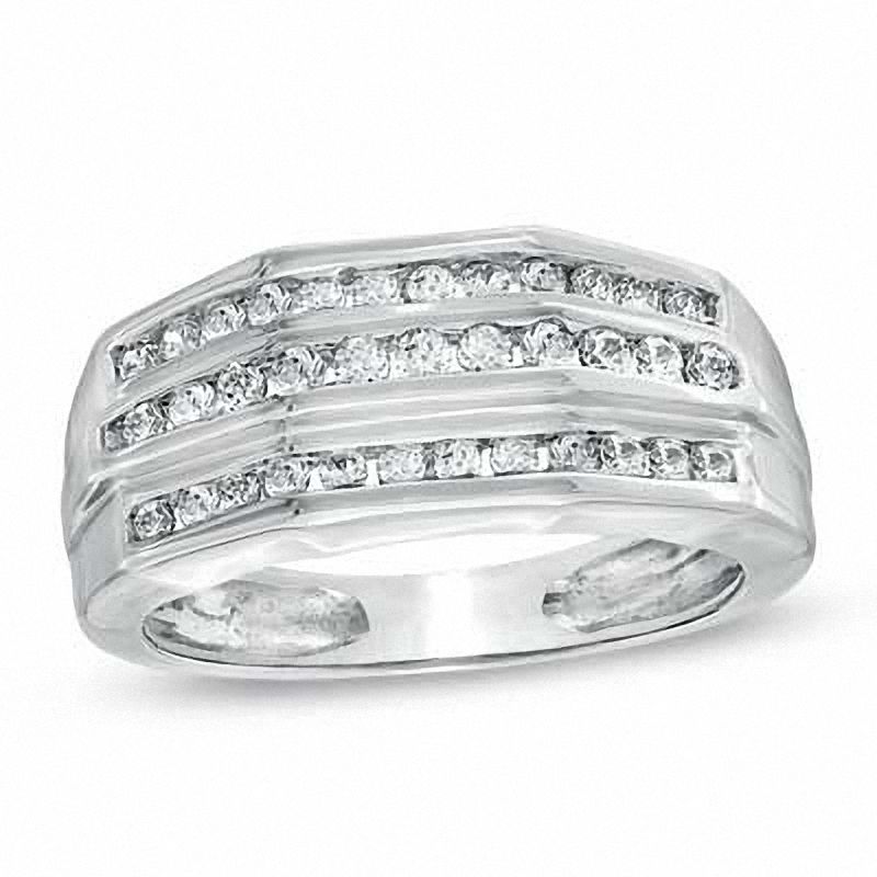 Men's 1.00 CT. T.W. Diamond Three Row Ring in 10K White Gold|Peoples Jewellers
