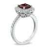 7.0mm Cushion-Cut Garnet and Lab-Created White Sapphire Frame Ring in Sterling Silver