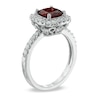 Thumbnail Image 1 of 7.0mm Cushion-Cut Garnet and Lab-Created White Sapphire Frame Ring in Sterling Silver