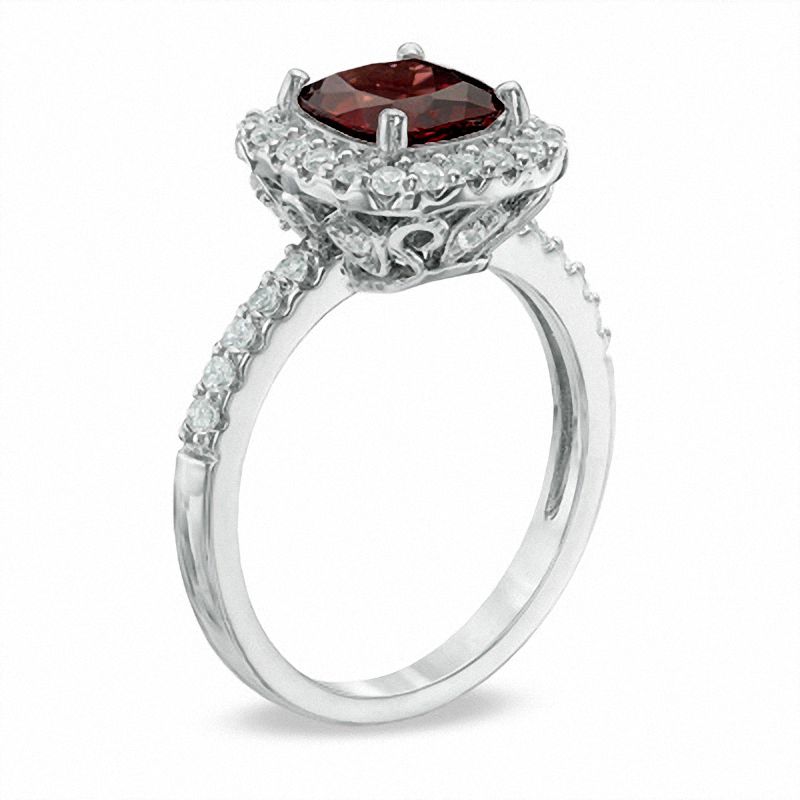7.0mm Cushion-Cut Garnet and Lab-Created White Sapphire Frame Ring Sterling Silver