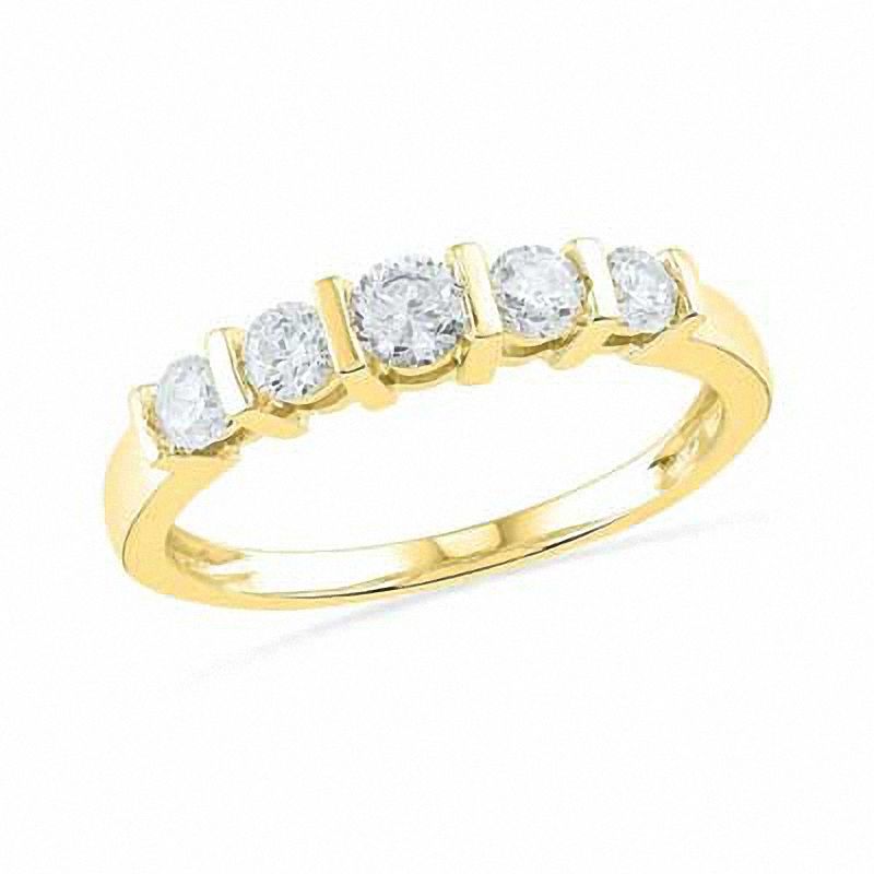 Lab-Created White Sapphire Five Stone Anniversary Band in 10K Gold