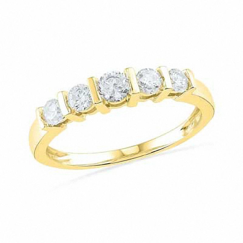 Main Image 1 of White Lab-Created Sapphire Five Stone Anniversary Band in 10K Gold
