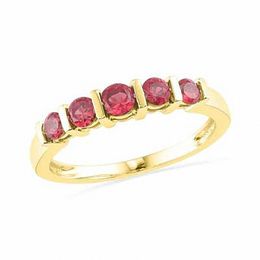 Lab-Created Ruby Five Stone Anniversary Band in 10K Gold