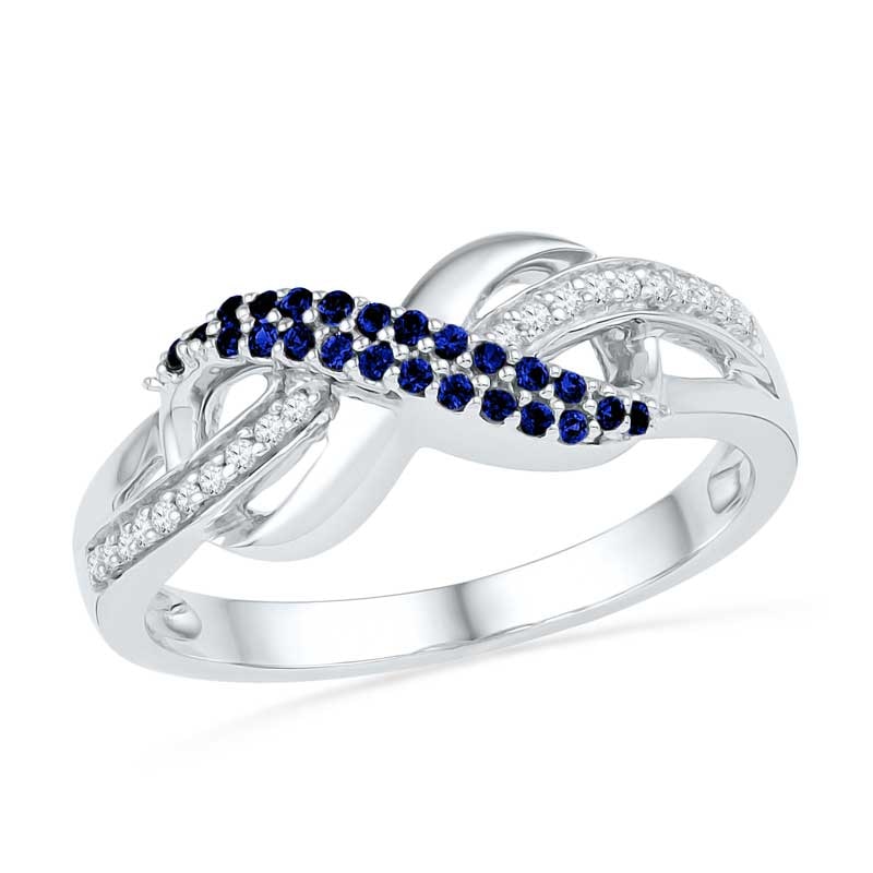 Main Image 1 of Lab-Created Blue Sapphire and Diamond Accent Infinity Loop Ring in Sterling Silver