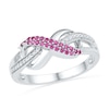Thumbnail Image 0 of Lab-Created Pink Sapphire and Diamond Accent Infinity Loop Ring in Sterling Silver