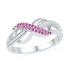 Thumbnail Image 1 of Lab-Created Pink Sapphire and Diamond Accent Infinity Loop Ring in Sterling Silver