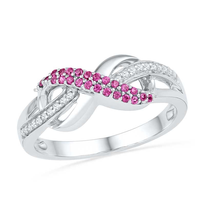 Lab-Created Pink Sapphire and Diamond Accent Infinity Loop Ring in Sterling Silver