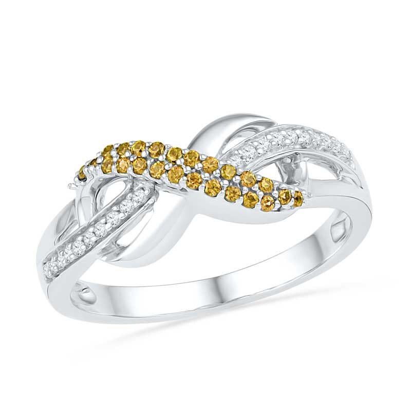 Main Image 1 of Lab-Created Yellow Sapphire and Diamond Accent Infinity Loop Ring in Sterling Silver