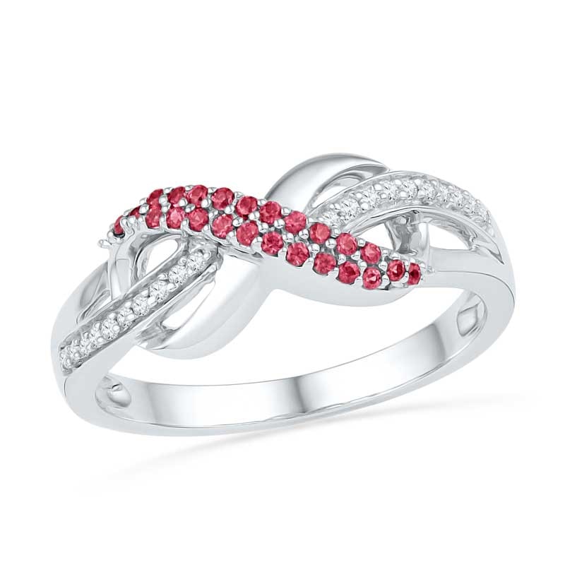 Main Image 1 of Lab-Created Ruby and Diamond Accent Infinity Loop Ring in Sterling Silver
